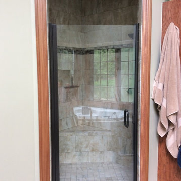 Master Bathroom with Custom Shower with Mosaic Glass Accents