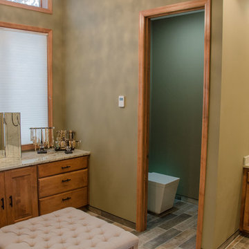 Total Master Bath Remodel Features Vaulted Ceiling, Chrystal Chandelier