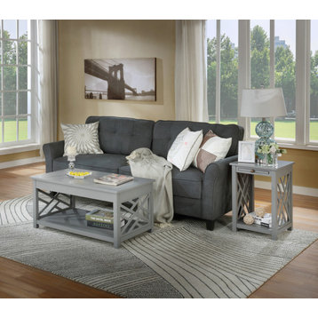 Coventry 36" Coffee Table and End Table, Tray, Set of 2, Gray