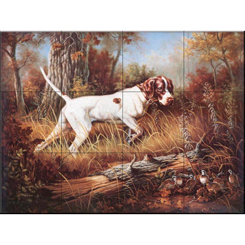Tile Mural, Pointer With Quail by Judy Gibson