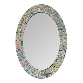 Bohemian Rainbow Rhapsody Glass Mosaic Wall Mirror - Contemporary