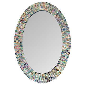 Bohemian Rainbow Rhapsody Mosaic Wall Mirror, 32" Decorative Glass Mosaic Mirror