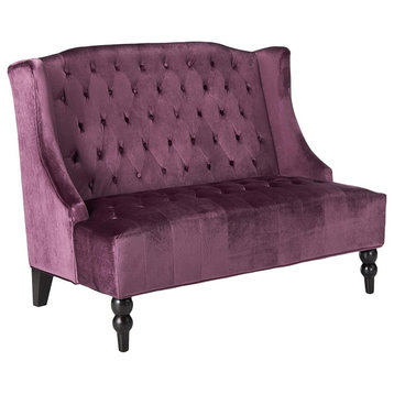 Modern Glam Loveseat, Velvet Seat With Unique Button Tufted Wingback, Raisin