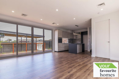 main living and kitchen area, laminate flooring