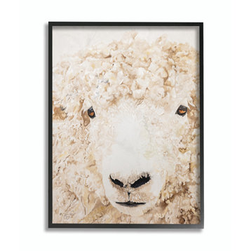 Sheep Portrait Farm Animal Painting, 16"x20", Black Frame