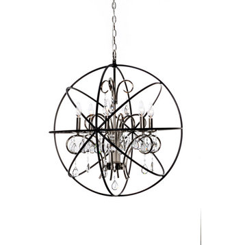 Orbit 6 Light Chandelier, Anthracite and Polished Nickel