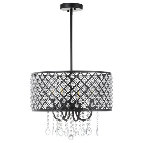 JONATHAN Y Lighting JYL7464 4 Light 17"W LED Drum Chandelier - Black / Clear