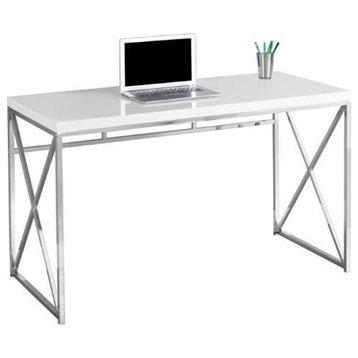 Computer Desk Home Office Laptop Work Metal Laminate Glossy White Chrome