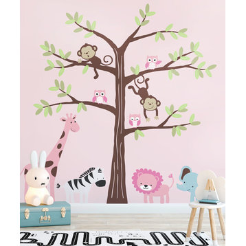Safari Tree with Cute Animals Wall Decal, Scheme C