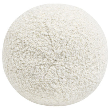 Luna 12" Round Sphere Accent Ball Throw Pillow, Ivory White Boucle