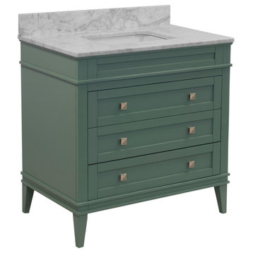 Eleanor 36" Bathroom Vanity, Sage Green, Carrara Marble