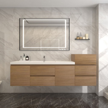 BTO 80" Wall Mounted Bath Vanity With Reinforced Acrylic Sink, Single Sink, Rose Wood