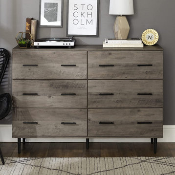 Spacious Double Dresser, Reclaimed Wood Design With 6 Drawers, Gray Wash
