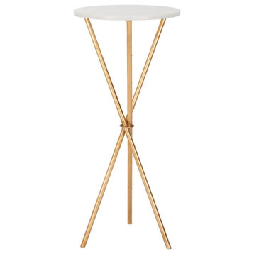 Myra Gold Base Round Top Accent Table White/Gold Legs