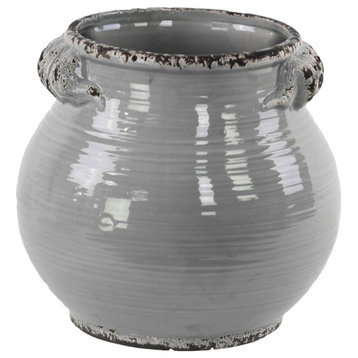 Ceramic Tall Round Tuscan Pot, Gray
