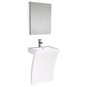 Fresca Quadro 23" White Pedestal Sink With Medicine Cabinet