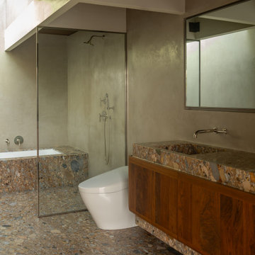 Hollywood Hills Bathroom with Freestanding Tub and Stone Finishes
