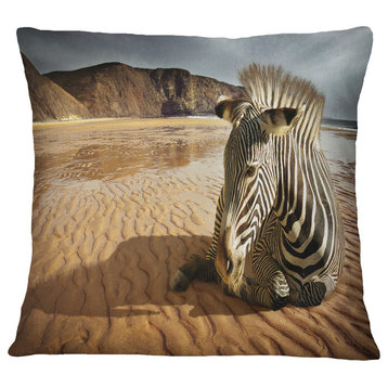 Beach Zebra Animal Throw Pillow, 18"x18"