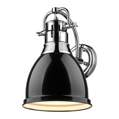 Duncan 1-Light Wall Sconce, Chrome With Black Shade
