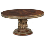 Aico Amini - Aico Amini Villa Valencia Round Dining Table in Classic Chestnut - DescriptionGet a dining table that is pleasing to the eye with the Villa Valencia Round Dining Table. This beautiful furniture piece is a treasure trove of exquisite detailing such as distinctive marquetry on the table top, intricately carved pedestal, & a matching trim on the base & edge of the table. The dining table is made from birch solids with pecan, cherry, & elm burl veneers to ensure long-lasting durability. With a 24-inch extension leaf, the table extends into an oval shape to accommodate additional diners. The traditional style & classic chestnut finish of the dining table is perfect for any upscale dining room decor.
