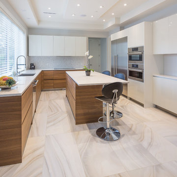 Open Kitchen with Wood & White Cabinets