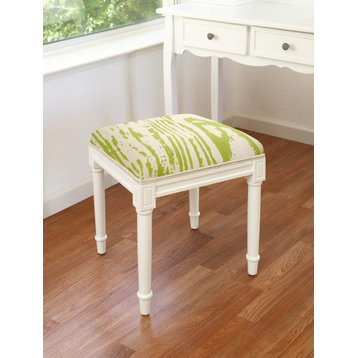 Faux Bois-Chartreuse, Linen Upholstered Vanity Stool