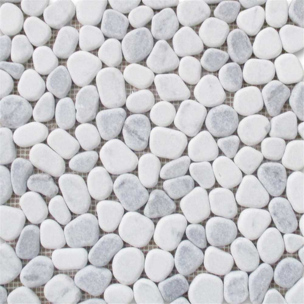 Carrara White Bardiglio Grey Marble Pebble Stone Nonslip Shower Tile, 1 sheet