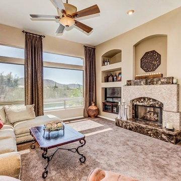 Gorgeous Custom Living Room With Gorgeous Fireplace and Mountain Views