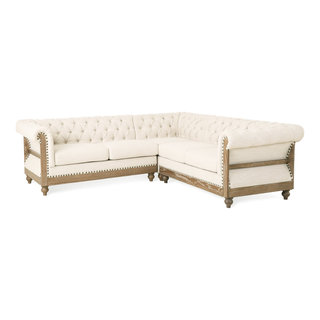 Sectional Sofa, Birch Frame With Button Tufted Back & Rolled Arms ...