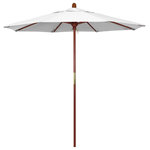 March Products - 7.5' Square Push Lift Wood Umbrella, White Olefin - The classic look of a traditional wood market umbrella by California Umbrella is captured by the MARE design series.  The hallmark of the MARE series is the beautiful 100% marenti wood pole and rib system. The dark stained finish over a traditional marenti wood is perfect for outdoor dining rooms and poolside d-cor. The deluxe push lift system ensures a long lasting shade experience that commercial customers demand. This umbrella also features Olefin fabrics, which are made with high durability synthetic Olefin fibers that offer improved fade resistance over lesser grade fabric materials like polyester and cotton.