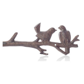Cast Iron Birds On Branch Hanger with 6 Hooks - Beach Style - Wall