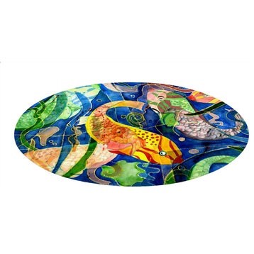 Sea life round chenille area rugs from my art. Approximately 60", Tropical Fish,