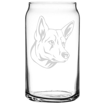 Berger Blanc Suisse Dog Themed Etched All Purpose 16oz. Libbey Can Glass