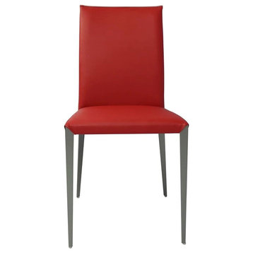 Anita Dining Chair, Red Soft Polyurethane Cover, Stainless Steel frame