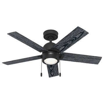 44" Erling Matte Black Ceiling Fan, LED Light Kit and Pull Chain