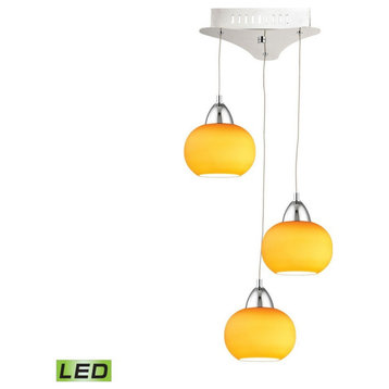 Triple Led Pendant Complete Yellow Glass Shade and Holder-Chrome Finish-Yellow