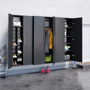 Pemberly Row Transitional 3 Piece 102" Wooden Garage Storage Cabinet in Black