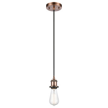 Bare Bulb 1-Light Mini Pendant, Antique Copper