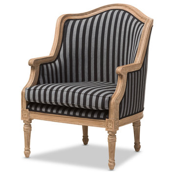 Baxton Studio Charlemagne Traditional French Black and Gray Striped Accent Chair