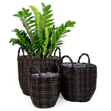 3-Pack Catleza Wicker Multi-purposes Basket with handler - Planter basket , Espresso