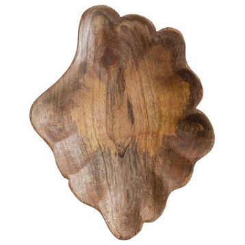 Hand-Carved Mango Wood Scalloped Platter for Serving, Natural