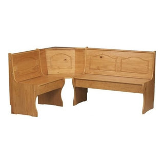 Linon Troyin Backless Wood Corner Nook Set in Natural and White 