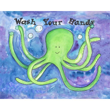 Octupus Wash your Hands, Ready To Hang Canvas Kid's Wall Decor, 11 X 14