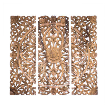 3 Wooden Panels for wall decor hand carved