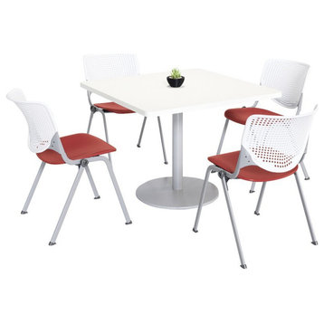 KFI 36" Square Dining Table - White Top - Kool Chairs - White/Coral