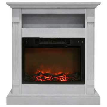 Sienna 34" Electric Fireplace With 1500W Log Insert and White Mantel