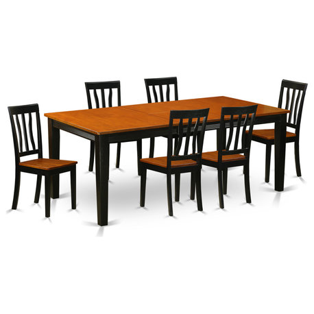 Quan7-Bch-W, 7-Piece Dining Set, Table With 6 Wooden Dining Chairs