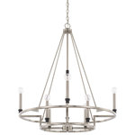 Capital Lighting Fixture Company - Capital Lighting Tux 425281BT 8 Light Chandelier in Black Tie - There's a Tux fixture for every room and this 8-light chandelier would work well in a dining room or bedroom with classic styling. Hints of black accentuate the Brushed Nickel frame. Exposed bulbs perched atop a stepped, circular frame add interest. This geometrically inspired light is both understated and impactful.