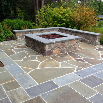 Square gas-fueled fire pit. Summit, NJ
