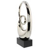 Ceramic Sculpture Abstract Twisted Side Loop Gleaming Silver Block Decor